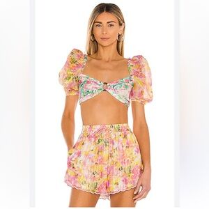 Rococo Sand Nesh Cropped Top + Scalloped Embroidered Metallic Shorts Set S